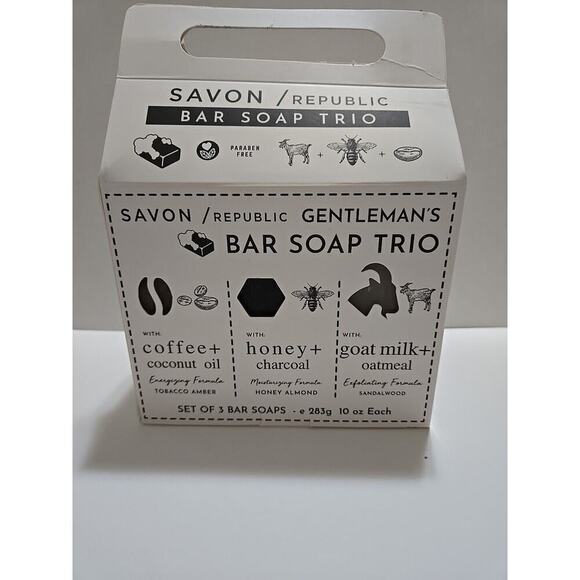 SAVON/Republic Gentleman’s Bar Soap Trio 10oz Goat Milk Coconut Oil Paraben Free - Picture 1 of 9